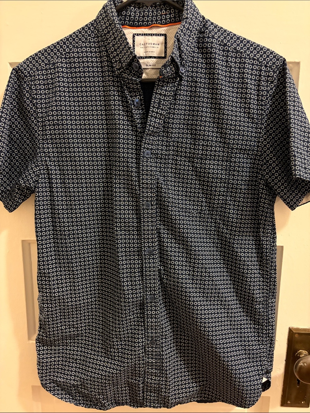 Cactusman Navy Short-Sleeve Button-Down with White Dot Print